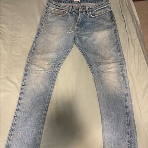 Blue Straight Leg Jeans with Vintage Fade